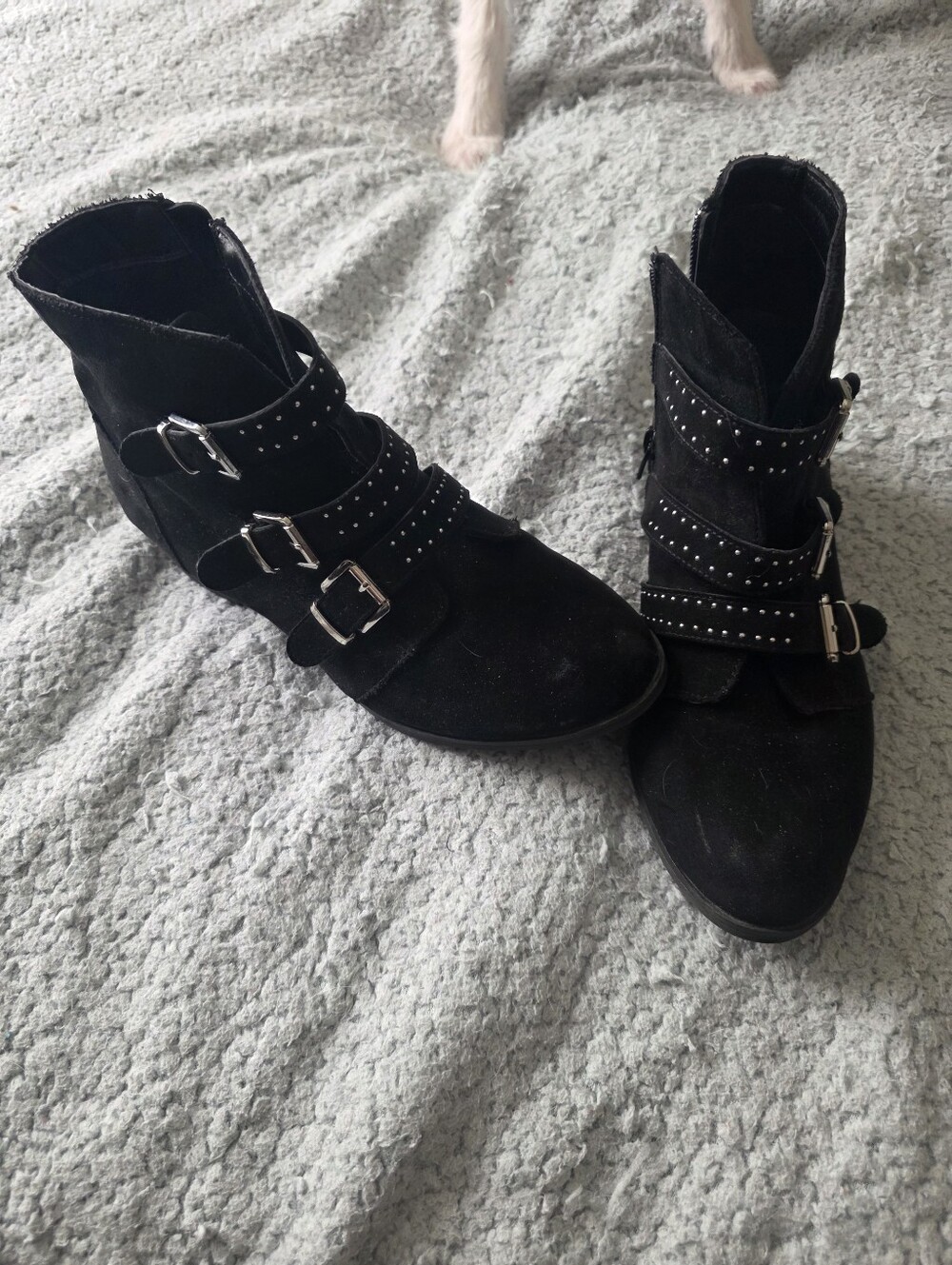 Ana Ann Black Studded Buckle Ankle Boots - Women's Suede Style Size 9 1/2